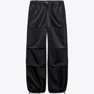 Zara Satin Effect Parachute Pants - Black